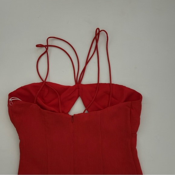 STAUD Gianna Front Keyhole Maxi Dress Ribbed Strappy cutout Papaya orange 14 - Picture 7 of 14